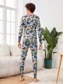 SHEIN Teenage Boys' Casual & Comfortable Gamepad Patterned Long Sleeve Pyjamas Set With Long Pants