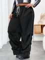 SHEIN CURVE+ Plus Size Women's Elastic Waist Wide Leg Pants For Casual Wear