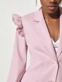 Steven Sweet Solid Color Ruffled Lantern Sleeve Turn-Down Collar Blazer Jacket