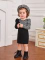 SHEIN Baby Girl Houndstooth Print Puff Sleeve Dress