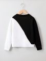 Girls' Color Block Knit Sweater With Heart Pattern