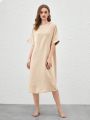 SHEIN Leisure Women'S Solid Color Batwing Sleeve Above Knee Length Homewear Jumpsuit Dress