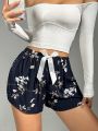 Floral Print Bow Front Sleep Shorts