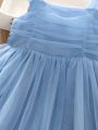 Baby Girls' Blue Mesh Tutu Dress With Shoulder Straps