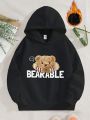 Tween Boy Bear & Letter Graphic Thermal Lined Hoodie