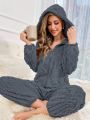 Women's Solid Color Hooded Furry Pajamas