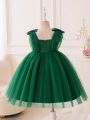 Toddler Girls' Mesh Party Dress With Bow Decoration