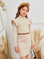 SHEIN Girls Turtle Neck Ruffle Trim Sweater Dress Without Belt