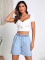 Elastic Waist Denim Shorts