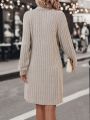 Quarter Zip Ribbed Knit Tee Dress