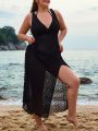 SHEIN Swim Basics Plus Size Solid Color High Slit Cover Up