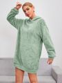 SHEIN Essnce Oversized Teddy Hoodie Sweatshirt Dress