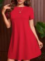 SHEIN Tall Solid Color Round Neck A-line Dress