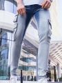 Slim Fit Jeans With Gradient Color Design, Flip Pocket Detail