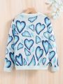 SHEIN Kids HYPEME Tween Girl Heart Pattern Drop Shoulder Sweater