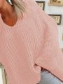 Women's Plus Size Solid Color V-Neck Drop Shoulder Sweater
