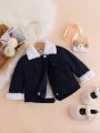 Baby Girls' Color Block Plush Lapel Collar Long Sleeve Jacket