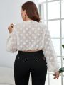 SHEIN Privé Plus Size Jacquard Floral Lantern Sleeves Cropped Blouse