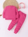 Toddler Girls' Casual Sporty Portrait Print Round Neck Sweatshirt And Pants Set For Autumn