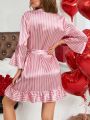 Valentine's Day Stripe Patterned Women's Bathrobe