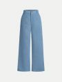 SHEIN Teenage Girls' Casual & Street Style Woven Solid Color Straight & Loose Fit Pants