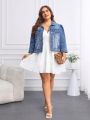 SHEIN LUNE Plus Size Bubble Sleeve Three Quarter Denim Jacket