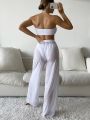 SHEIN Swim BohoFeel Mono Bikini Set U-Wired Bandeau Bra Top & Bikini Bottom & Beach Pants 3 Piece Swimsuit