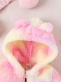 SHEIN Newborn Baby Girls' Cute Embroidered Colorful Tie Dye Thick Coat, Autumn And Winter