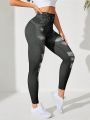 Yoga Basic High Waist Ripped Denim Effect Print Sports Leggings