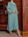 Maternity Floral Embroidery Mesh Nightgown Dress