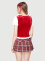 Kawaii Ruched Design Lace Trimmed T-shirt