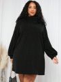 SHEIN CURVE+ Plus Size Solid Color High Neck Batwing Sleeve Dress