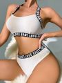 Letter Tape Rib Lingerie Set