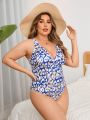 SHEIN Swim BohoFeel Plus Size Leopard Chain Printed One-Piece Swimsuit