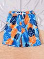 Tween Boys Tropical Printed Drawstring Waist Swim Trunks