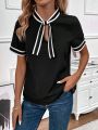 Women's Contrast Collar Tie Front Shirt