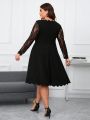 SHEIN Clasi Plus Size Women's Lace Splicing Long Sleeve Dress With Scallop Hem