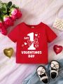 Baby Girls' New Year Valentine'S Day Fun Letter Print Short Sleeve T-Shirt For Summer