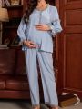 Maternity Long Sleeve Long Pants Pajama Set With Frill Edging