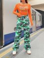 SHEIN Coolane Letter T-shirt & Camouflage Pants Two-piece Set For Women