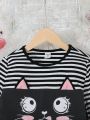 SHEIN Kids QTFun Tween Girl Striped & Cartoon Graphic Dress