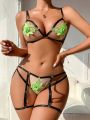 Women's Sexy Hollow Out Lingerie Set With 3d Floral Decor