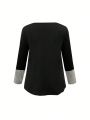 Plus Size Women's Contrast Color Long Sleeve T-shirt