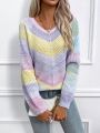 SHEIN Essnce Women's Color-block Drop Shoulder Pullover Sweater