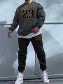 Extended Sizes Men's Plus Size Letter Printed Sweatshirt And Sweatpants Set