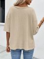 Solid Waffle Knit Drop Shoulder Tee