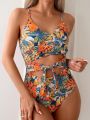 SHEIN Swim Vcay Women's One-Piece Swimsuit With Tropical Plant Print