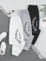 Tween Girl 3pcs Letter Graphic Sweatpants