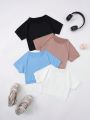 Women'S Teenagers' Athletic Outdoor Sport T-Shirt With 4 Colors(Solid Black, White, Light Blue, Apricot) Combination, Elastic, Comfortable, Good For Aerobic Exercise, Fitness Training, Running And Casual Wear, Fashionable And Breathable, Sweat