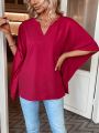 Women's Batwing Sleeve Notched V-neck Shirt